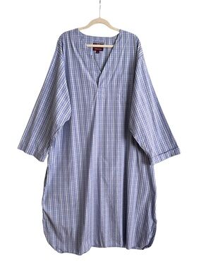 Vintage Nordstrom Blue Plaid Cotton Nightgown Cottagecore Caftan Lounge DressXXL